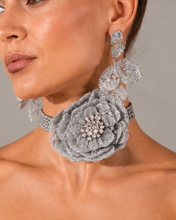 Skibka handmade silver floral choker